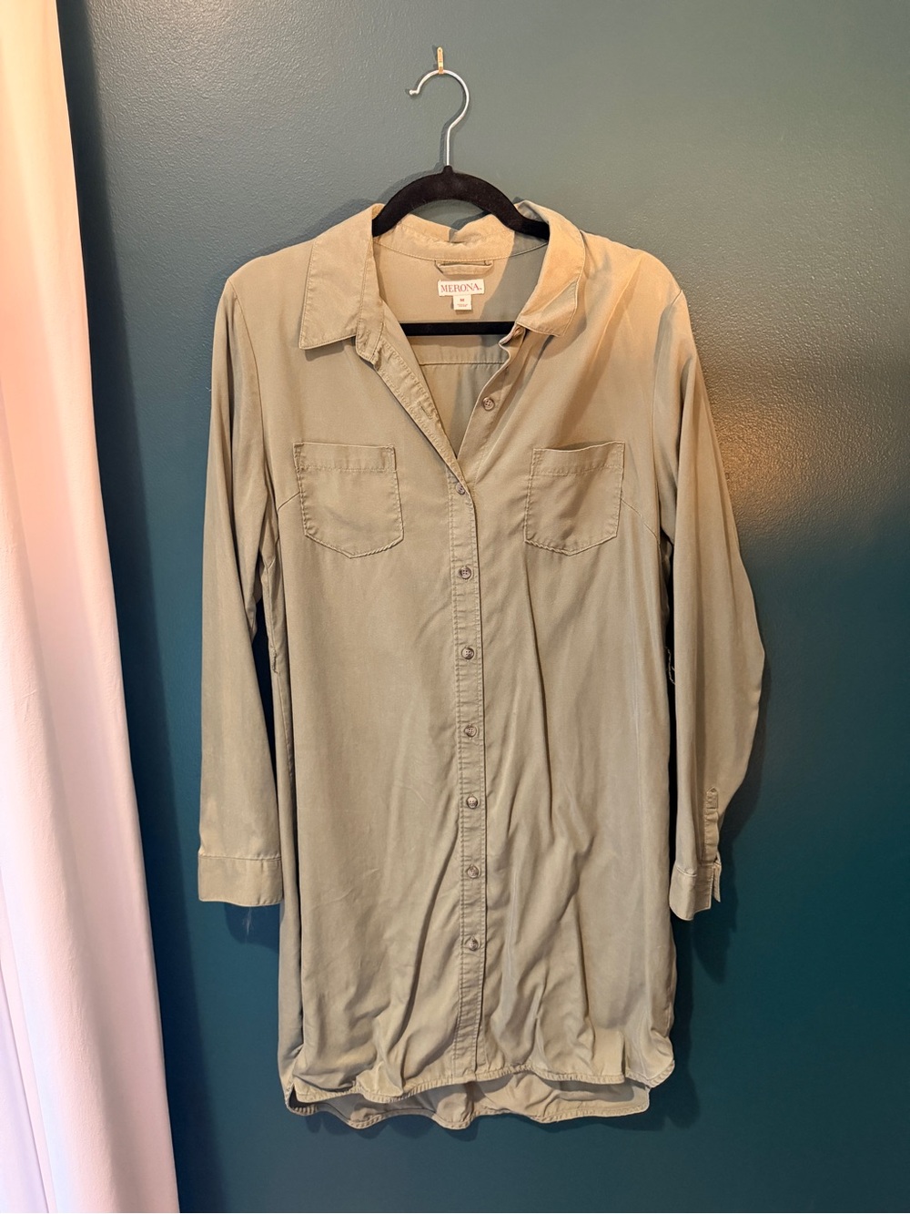 Merona Light Olive Button-Down Longline Shirt Dress